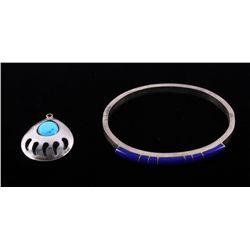 Navajo Bear Paw Pendant & Lapis Lazuli Bracelet Th
