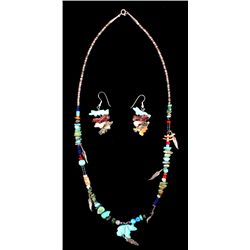 Navajo Bear Fetish Necklace and Earrings This lot