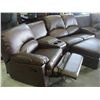 Image 2 : 4 SEATER RECLINING BROWN LEATHER SECTIONAL WITH OTTOMAN