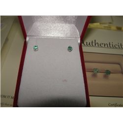 0.27CARAT SOUTH AMERICAN EMERALD STUD EARRINGS. STERLING SILVER. NEW. INCLUDES $250 CERTIFICATE