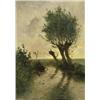 Image 1 : Polderlandschap met visser in een bootje - Paul Joseph C. Gabriël...