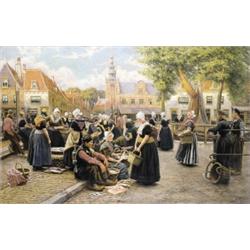 Markttafereel met visverkopers op Walcheren - Henri Houben...