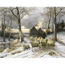 Herder in de sneeuw - Jean-Baptiste L Van Leemputten...