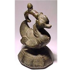 BURMA, c. 1800-1850, a larger than usual hentha weight with a knobbed loop extending from the bi...