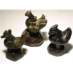 BURMA, c. 1800 -1850. A lot of 3 opium weights in the form of bird-like creatures called henthas...