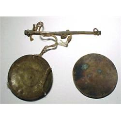 WEST AFRICA, GOLD COAST (GHANA), Ashanti Tribe, c. 1720-1890, a brass equal arm balance scale wi...