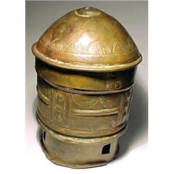 WEST AFRICA, GOLD COAST (GHANA), Ashanti Tribe, c. 1820-1890, a fine brass gold dust box, a Koud...