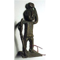 WEST AFRICA, GOLD COAST (GHANA), Ashanti Tribe, c. 1875-1900, a fine weight with a man wearing a...