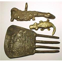 WEST AFRICA, GOLD COAST (GHANA), a lot of three Ashanti brass castings for use as gold weights....