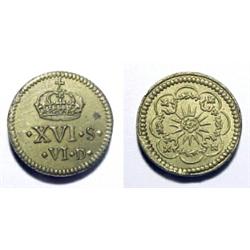 England, James I, bronze round weight struck c. 1632. Second coinage revaluation 1612 of a spur...