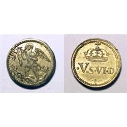England, James I, bronze round weight struck c. 1632. of a gold half angel with St. Michael kill...