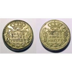 England, (for Portugal) c. 1748, a round bronze weight with same design on both sides: THREE POU...