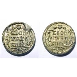 England, (for Portugal) c. 1748, a round bronze weight with same design on both sides: EIGH=/=TE...