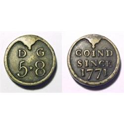 England, George III, 1771, raised design with no countermark , D G/5/8/. (8.28 gm) Withers 1959....