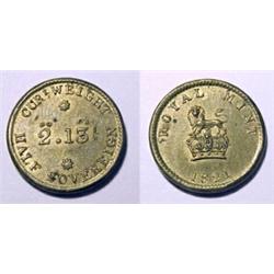 England, Royal Mint Weight, 1821 for half sovereign. (3.95 gm) Withers 2251b. AU.    $25...