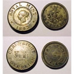 England, Royal Mint Weight, 1843 current weight for sovereign; along with a W & T Avery weights...