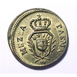 Italy, Parma, c. 1785-1797, brass weight for half doppia, (3.56 gm), MEZZA PARMA, arms/blank. Cp...