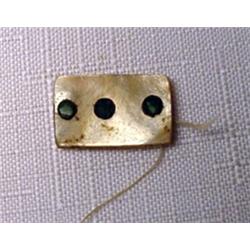 Peru, Chimu, c. 1000-1400 AD. a miniature mother of pearl beam decorated with three inlaid circl...