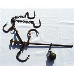 Ottoman Empire Steelyard, c. 1800, a steel beam, length 39 cm with incised lines marking values...