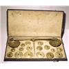 Image 1 : Germany, Berlin, c. 1850, a leather boxed coin scale with sixteen round knobbed weights each lab...