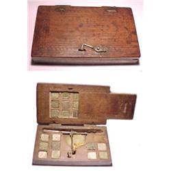 Holland, Amsterdam?, c. 1650, a rectangular tooled wooden boxed coin scale with round and triang...