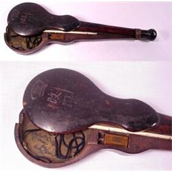 China, 19th century. A typical  Dotchin  violin shaped wooden box scale with ivory beam and bras...