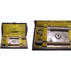 United States, c. 1900, a small boxed steelyard scale. The box holds the scaffold for the stand...