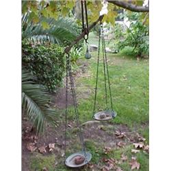 Russia, dated 1866, a large equal arm beam scale with two round pans suspended by three heavy lin...