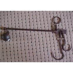 Canada, 19th century all iron steelyard scale complete with two scaffold hooks below and one abo...