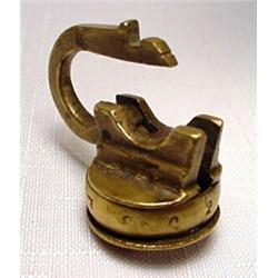 Persia, 17th century AD. a small brass combination lock which still works. H:32 mm. with hasp. R...