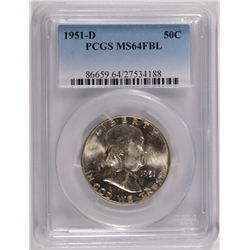 1951-D FRANKLIN HALF DOLLAR, PCGS MS-64 FBL