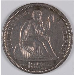 1874 SEATED DIME AU-58