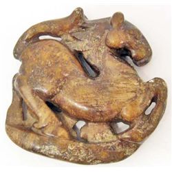 ARCHAIZE CHINESE FINE XIU JADE HAND CARVED HORSE COIN