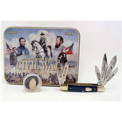 ROUGH RIDER CONFEDERATE GENERALS 6 BLADE KNIFE W/CIVIL WAR BULLET