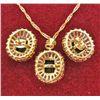 Image 2 : 24K GOLD PLATED GREEN TOPAZ NECKLACE & EARRINGS SET