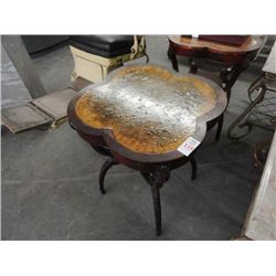 Mahogany Leather Inset Pie Crust Table