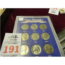 9 Decades of American Nickels  1910-1990