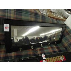 Wood Framed Mirror w/Coat/Towel Hooks