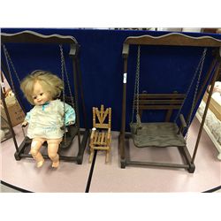 2 Wooden Swings & Vintage Doll
