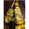 Image 7 : Estate 22kt Gold or better 3 Hanging Tassels with Emerald Beads on Top and Below