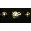 Image 1 : Estate 18kt Gold and Sterling Silver Ladies Ring with Pearl and Pearl Earrings