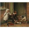 Image 1 : G. Augustus Holmes - Oil on board entitled 'The Doctor' - A boy with young girl attending to a te...