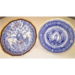 Coalport Queen Victoria diamond jubilee commemorative plate with blue and white transfer decorati...