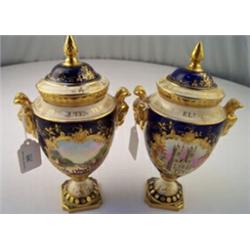 Coalport bone china urn shaped commemorative vase with domed cover, the body with gilded moulded...