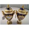 Coalport bone china urn shaped commemorative vase with domed cover, he body with gilded moulded r...