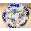 J Macintyre shallow bowl with blue and green Florian type foliate decoration designed by Moorcrof...