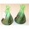 Pair of two tone green spiral shaped art pottery vases after a design by Christopher Dresser, 14....