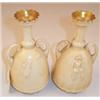 Image 1 : Pair of two handled Doulton vases, the flared necks with gilt highlights, the mallet shaped ivory...