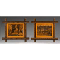 Pair of 19th Century Tunbridge ware panels, 12cms x 15.5cms within a pair of Tunbridge ware frame...