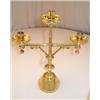 Image 1 : Pair of Gothic style two branch brass candelabra, each with a centre sconce on ring turned stems...